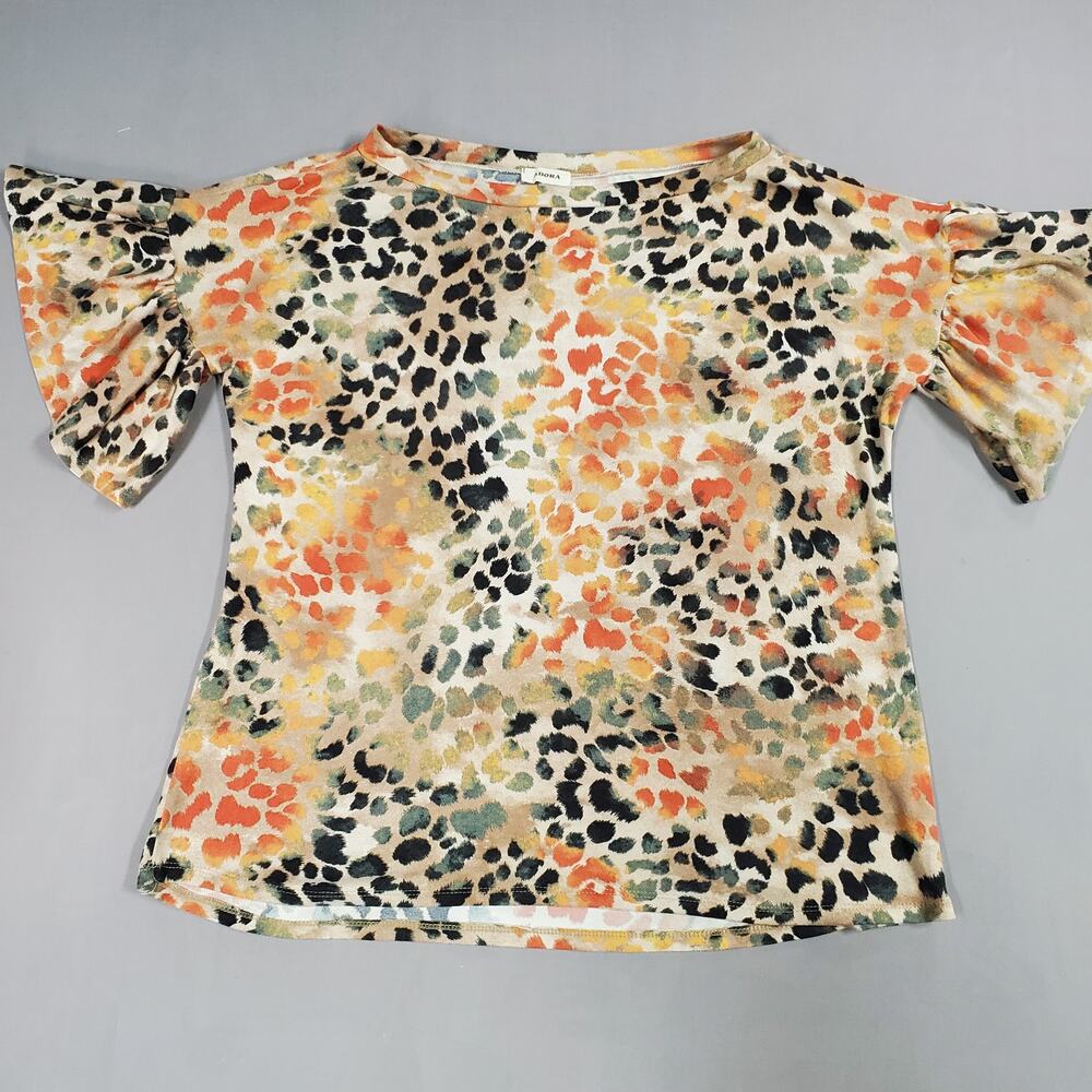 Adora Leopard Print Top Womens Size Large Ruffles Pullover
